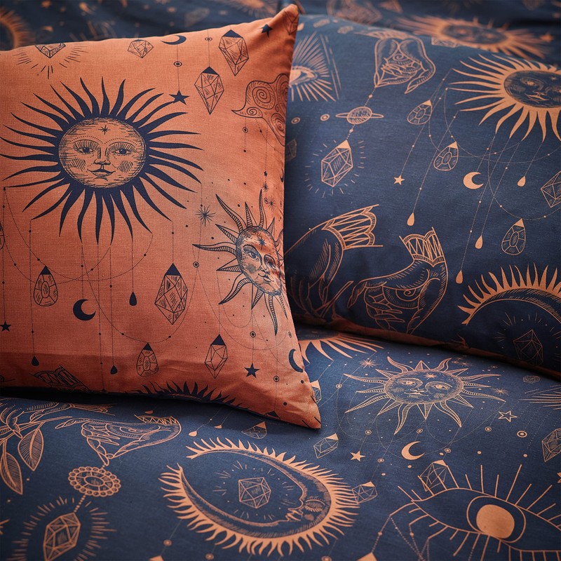 furn. Constellation Single Duvet Cover Set, Cotton, Polyester, Bronze/Navy, CONSTEL/D01/BNV