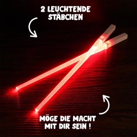 SithSticks® 2 Bright Red Sticks | LED Light Saber Sticks | Washable Reusable Cutlery Children & Adults | Chinese & Japanese Kitchen | 100% Spa | OriginalCorner®