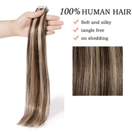 12" Tape in Hair Extensions Human Hair [2g*20pcs] #4/27 Medium Brown&Dark Blonde 100% Remy Real Straight (40g)