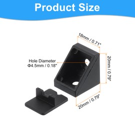 sourcing map 12 Pcs 90 Degree Plastic Corner Braces, 20x18x20mm Shelf Right Angle Brackets with Screws for Cabinets Cupboards, Black