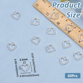 SUPERFINDINGS 60Pcs Rhinestone Heart Charm Silver Love Charm Alloy Shiny Love Dangle Pendants Charms Diamond Charms Hollow Heart Love Charms for DIY Crafts Jewelry Making