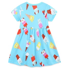 Toddler Girls Dress Cotton Pocket Spring Summer Short Sleeve Casual Dresses Sundress Clothes Outfits Clothing Blue Ice Cream 5t