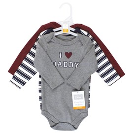 Hudson Baby Unisex Baby Cotton Long-Sleeve Bodysuits, Boy Daddy 3-Pack, Newborn