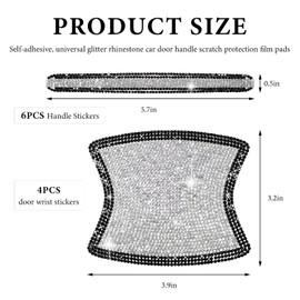 MUQIDA 10PCS Bling Car Door Handle Protectors, Rhinestones Door Bowl Sticker Anti-Scratch Handle Paint Guard, Glitter Crystal Scratch Cover Reflective Decor for Auto Doors Handles (Black & White)