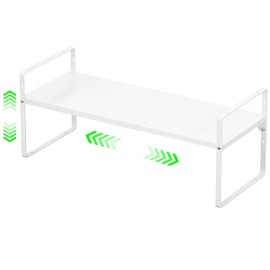 LOCVCDA Expandable Kitchen Cabinet Storage Shelf, Stackable Metal Pantry Storage Shelves Organizer, Adjustable Height Counter Spice Rack for Kitchen Cabinet, Countertop, Pantry and Office