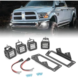 Dasen 4PCS 3" LED Cube Fog Lights Pod & Front Bumper Dually Foglamp Mounting Brackets w/Wiring Kit Compatible with Ram 1500 2009-2012, Fit Ram 2500 2010-2019