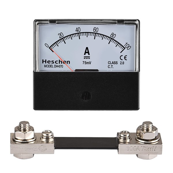 Heschen Rectangle Panel Mounted Current Meter Ammeter Tester DH-670 DC 0-100A 75mV Class 2.0 With Shunt