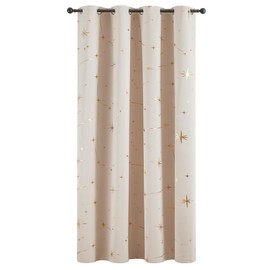 Topfinel Curtains, Blackout Star Pattern, Foil Print, Room Divider Curtain, Thermal Insulation, Width 39.4 inches (100 cm), Length 70.9 inches (180 cm), 1 Piece Set, Beige, Grommet, Tension Rod, Curtain, Divider Curtain, Door Curtain, Blindfold, Entryway