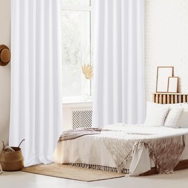 DWCN Pure White Window Curtains 63 Inch Length - Short Back Tab/Rod Pocket Tieble Thermal Insulated Light Blocking Window Treatment Panels for Small Window/Dining Room, 42 x 63 Inch, Set of 2, White