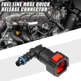 A ABSOPRO Car Fuel Line Hose Quick Release Connector 90 Degree 5/16" 7.89mm SAE to 1/4" 6mm Disconnect Hose Plastic Red (Set of 2)