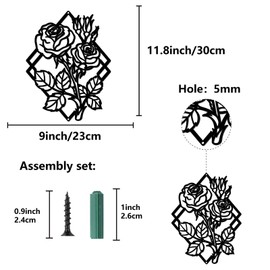 CREATCABIN Rose Metal Wall Art Decor Black Wall Hanging Decor Iron Wall Art Diamond Silhouette Sculpture Decoration Sign Hollow Out Minimalist Ornament for Yoga Garden Balcony Indoor Outdoor 12x9 Inch