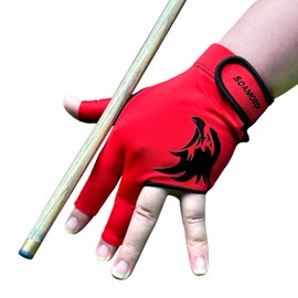 soamotoi Pool Glove Left Hand 3 Finger, Breathable Billiards Glove Quick Dry, Professional Shooters Snooker Cue Sport Gloves, Durable Pool Cue Gloves for Billiards Accessories (Red, XL)
