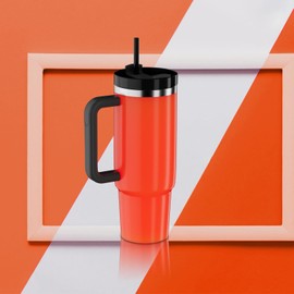 YOUEXPERT 30oz Tumbler with Handle, 30 oz Tumbler with Handle and Straw, Stainless Steel Vacuum Insulated Tumbler for Water, Iced Tea or Coffee-Neon Red