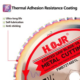 HOJR Dia 7-1/4" (184mm) 48-Tooth Arbor 5/8" Metal Cutting Circular Saw Blade, for Steel and Stainless Steel,The Cutting Head Uses a Special Anti-Heat Sticking Coating,FMB 7-1/4 inch 48-Tooth 5/8" -TA