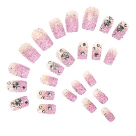 Healvian 24pcs Glitter Purple Artificial Fingernails Full Cover False Nail Tips for Women Girls for Weddings Prom Festivals Natural Look Easy Application