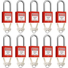 SAFBY Lockout Tagout Locks, Safety Padlock, Keyed Differently Loto Safety Padlocks for Lock Out Tag Out Kits Station (Red 1-10)