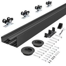 COSHOMER 4FT Bypass Door Hardware, Closet Door Track Kit, Top-Mounted Style, Made of Heavy Duty Aluminum, Smoothly and Quietly, for 2 Doors System - Fit Min Door Panel Width of 24.5in, Black