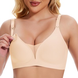 DOCUMO Pregnancy Nursing Bra for Women Lace Wireless Bra No Underwire Comfort Maternity Bra Seamless Breastfeeding and Sleep Bras (Nude,3X-Large)