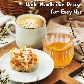 Loscarol Honey Jar with Lid and Dipper, 8 oz Glass Honey Pot Dispenser with 2 Dippers Sticks, Honey Container for Kitchen and Home Use