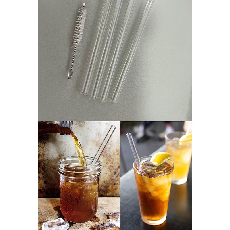 Reusable Glass Straws Set, Clear Glass Drinking Tubes Including 5*Short