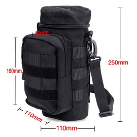 TsunNee Tactical Molle Water Bottle Pouch, Hydration Carrier Holder with Extra Accessory Pouch and Detachable Shoulder Strap for Military Sport Bike, Black
