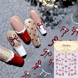 5D Embossed Bow Nail Stickers for Nail Art Self-Adhesive Red Bow Nail Art Stickers with Star Moon Stickers Designs Nail Art Supplies Cute Valentines Day Nail Decals for Women Acrylic Manicure Salon