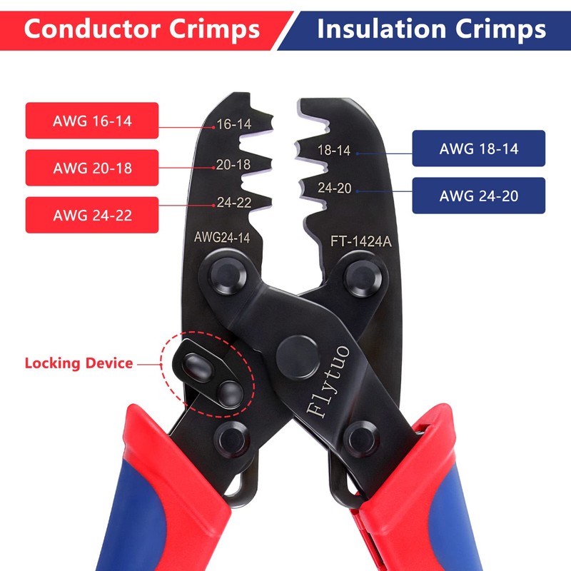 Flytuo 1424A Molex Crimper, Open Barrel Terminal Crimp Tool for