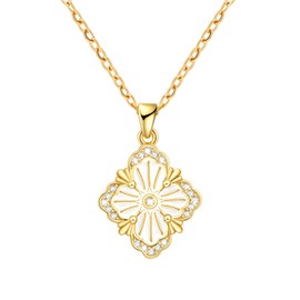 FEITENGU Discreet and yet refined bracelet, necklace, rings, made from S925 sterling silver and shells, classic design, flower four leaf, trendy jewellery, Sterling Silver