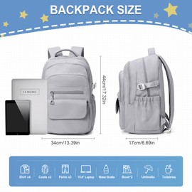 Lightweight Waterproof College Backpack for Women Men Large Capacity School Bag with Luggage Straps Durable High School Bookbag for Students, Girls Boys Casual Daypacks with Lots of Pockets(Grey)