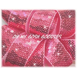 1.5 SHINY SEQUIN SPARKLE GLITZ BLING METALLIC RIBBON 4 CHEER HAIRBOW PINK 5YD