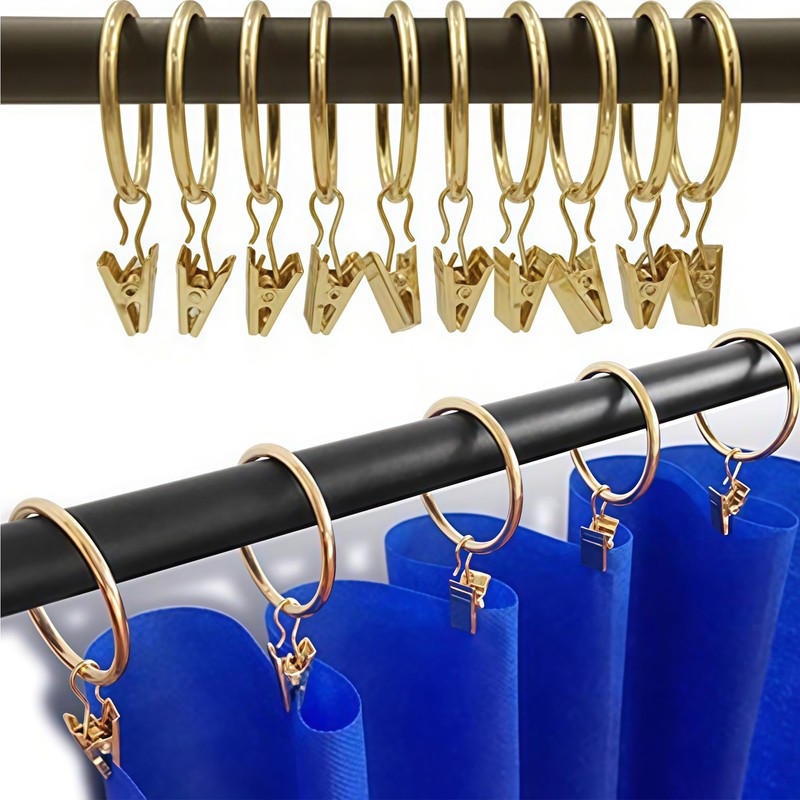 Curtain Rings with Hooks 14 Pack - Rustproof Metal Drapery