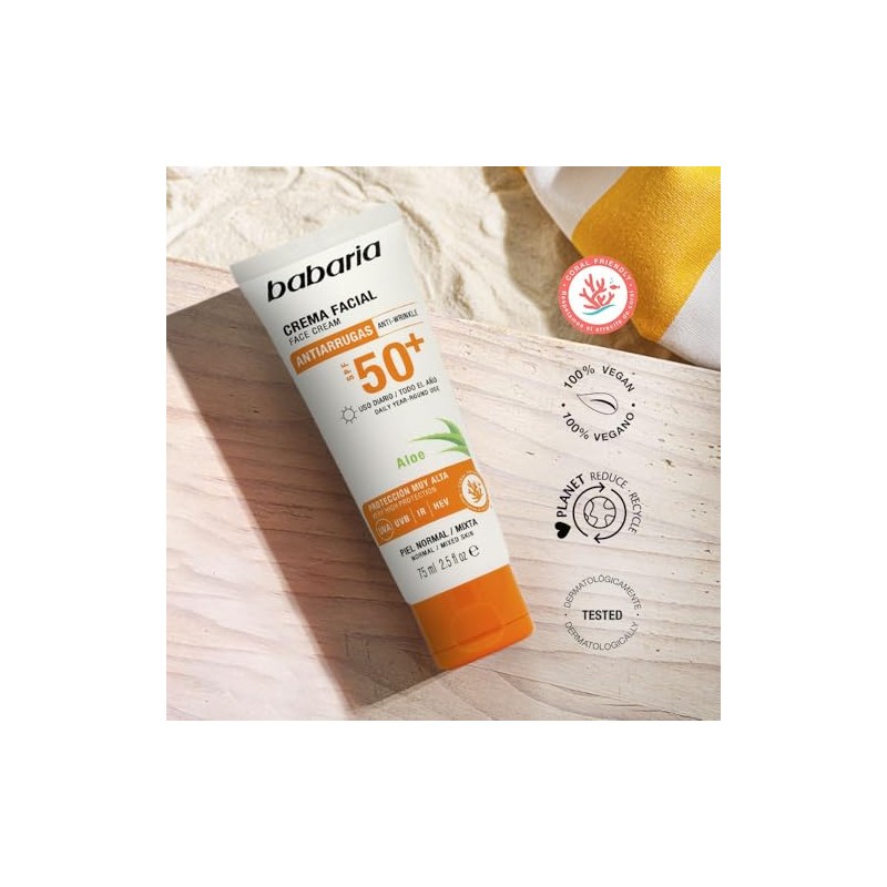 Babaria Crema Facial Solar Spf 50+ Aloe Vera
