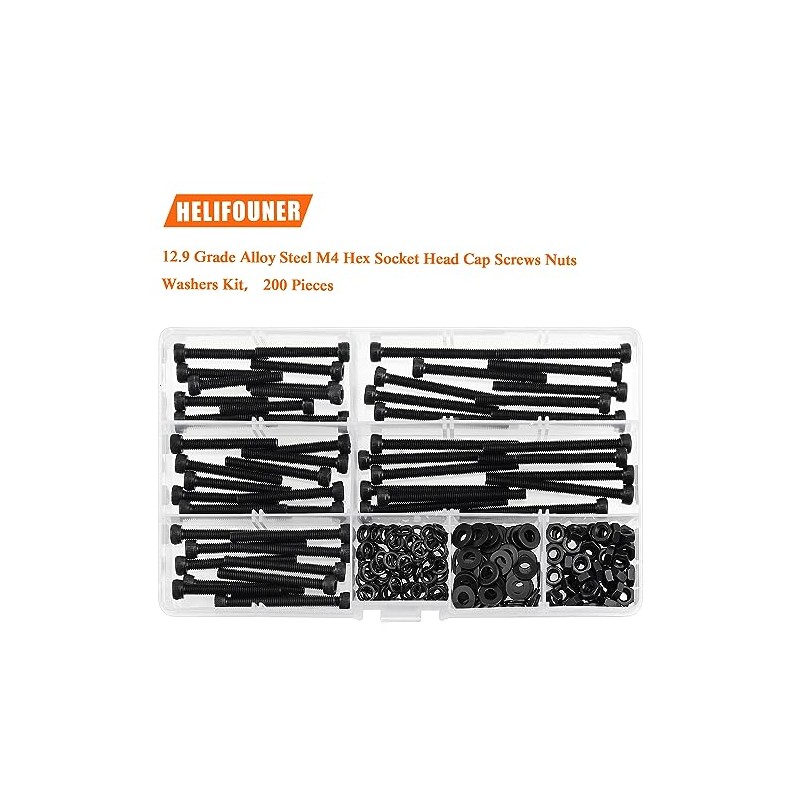 200 Pieces M4 x 30mm /35mm /40mm /45mm /50mm, Hex