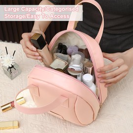 DAWRIS Travel Make Up Bag, Makeup Case Travel Makeup Bag with Compartments, Pink Makeup Bags Travel Cosmetic Bags, Cosmetic Case Make Up Case Makeup Travel Bag, Multi-Layered Shell-Shaped Cosmetic Bag