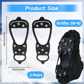 2 Pairs of Crampons, Shoe Claws, Shoe Spikes with 8 Stainless Steel Teeth Nubs, Spikes for Shoes in Winter, Stainless Steel Non-Slip Shoe Spikes for Men and Women for Walking, Jogging, Climbing and