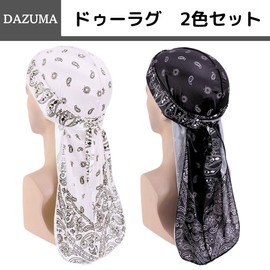 DAZUMA Durag Paisley Satin Hip Hop Dance Hat Bandana Turban Pirate Dancer Durag Tail Inner Cap Sweatproof, black white
