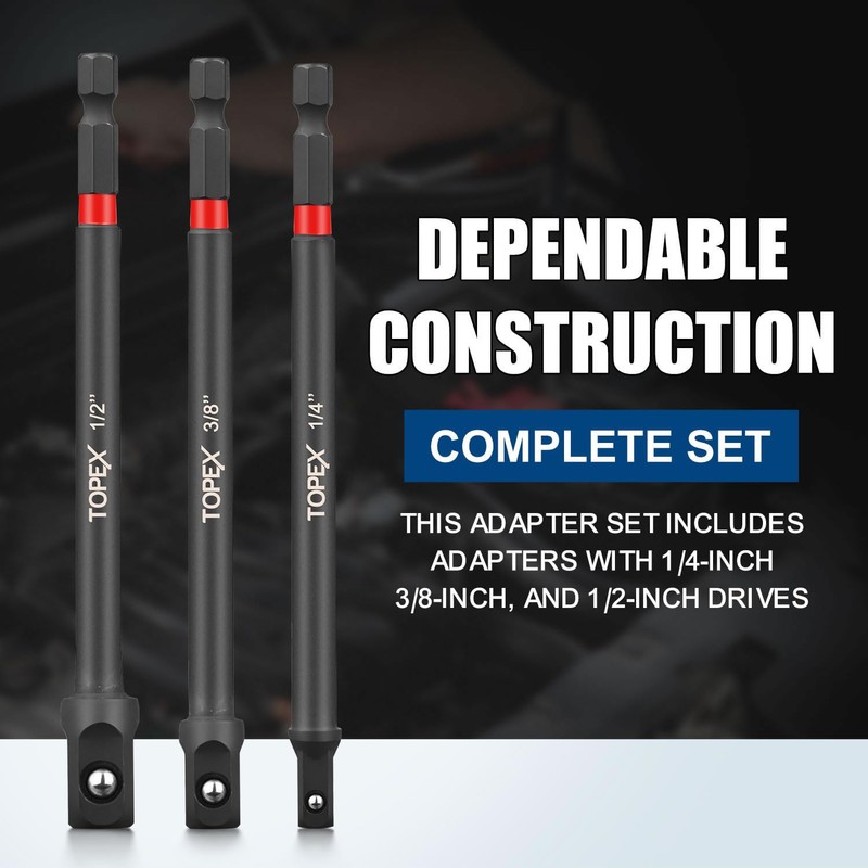 TOPEX 13Pcs Drill Socket Adapter Set, Heavy Duty Impact Grade