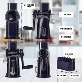 5-in-1 Rotary Cheese Grater with Handle – Stainless Steel Blades, Vegetable Slicer & Shredder, Nut Grinder, Carrot & Cabbage Grater, Easy-to-Clean Kitchen Tool (Purple)