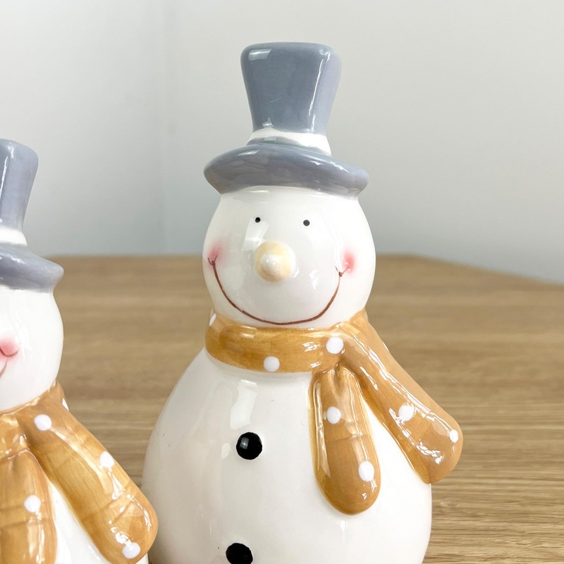 Alfie Francis Set of 2 White Ceramic Snowmen Ornaments/Figurines Christmas