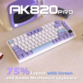 DAIDAI×AJAZZ AK820 PRO 75%4000mAh Battery, Type-C/2.4G/BT5.1, South-Facing RGB MOA Keycaps for Windows, Vista, Mac.… (Purple White Blue)