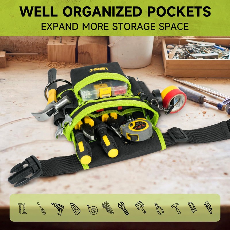 Tool Belt,Magnetic Tool Pouch,14-Pockets Tool Belts for Men,Detachable & Adjustable