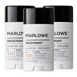 MARLOWE. No.024 Mens Santal Deodorant 2.5 oz (3pack), Natural Deodorant for Men, Aluminum Free Stick, Made with Coconut Oil, Shea Butter & Jojoba, Warm Amber, Sandalwood & Citron Scent