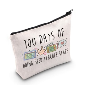 G2TUP 100 Days Sped Teacher Makeup Bag Special Ed Teacher Gift Sped Teacher Zipper Bag Special Education Teacher Gifts (Sped CA)
