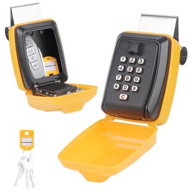 Piclafe Car Window Punch Button Lock Box, Yellow Portable Car Key Lock Box with Key Labeling Tag, Sturdy Waterproof Large Capacity Lock Box for Turo, Ride Share, GetAround