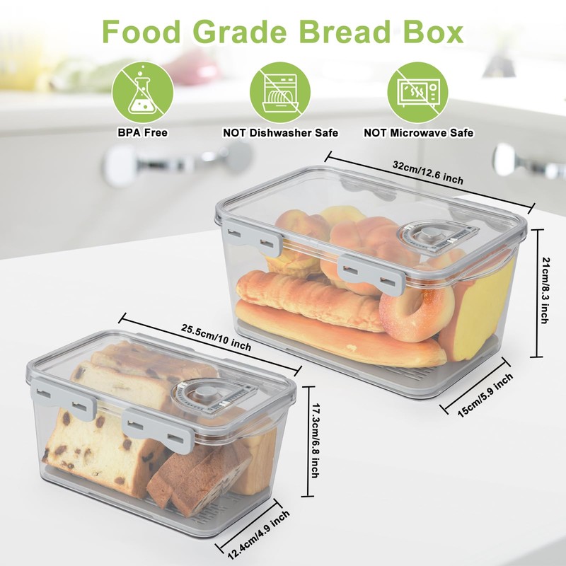 OTraki Bread Storage Container 2 Pcs Bread Boxs for Kitchen