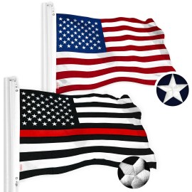 UD_G128 Combo Pack: USA American Flag & Thin Red Line Flag 2.5x4 Ft Embroidered Spun Polyester, Indoor/Outdoor, Brass Grommets,
