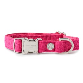HUGO & HUDSON Tweed Dog Collar, Luxury Adjustable Quick Release Safety Metal Buckle, Pink, L