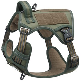 DNALLRINO Tactical Dog Harness for Medium Large Dogs, Green Dog Harness with ID Card, Reflective Hiking Harness for Training Easy Control Dog Vest with Handle