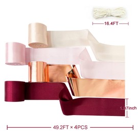 60 m Burgundy Rose Gold Satin Ribbon 50 mm Wide Chestnut Brown Ribbon for DIY Crafts Gifts Packaging Invitation Cards Bridal Bouquet Birthday Bachelorette Wedding Bridal Shower Decoration