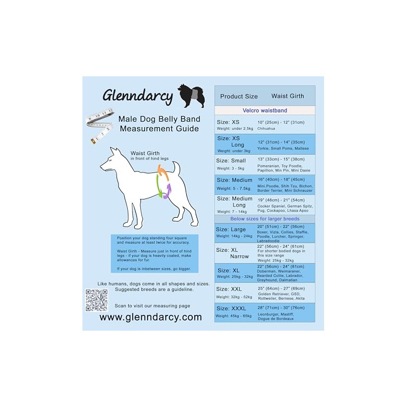 Glenndarcy Male Dog Belly Band - Urine Incontinence (Medium Long